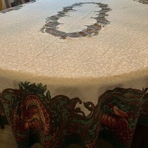 Fall/Thanksgiving Elegant Cream and Green Tablecloth